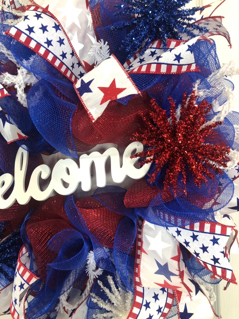 Patriotic wreath-Independence Day Wreath-Welcome wreath-front door wreath-Memorial Day Fourth of July wreath