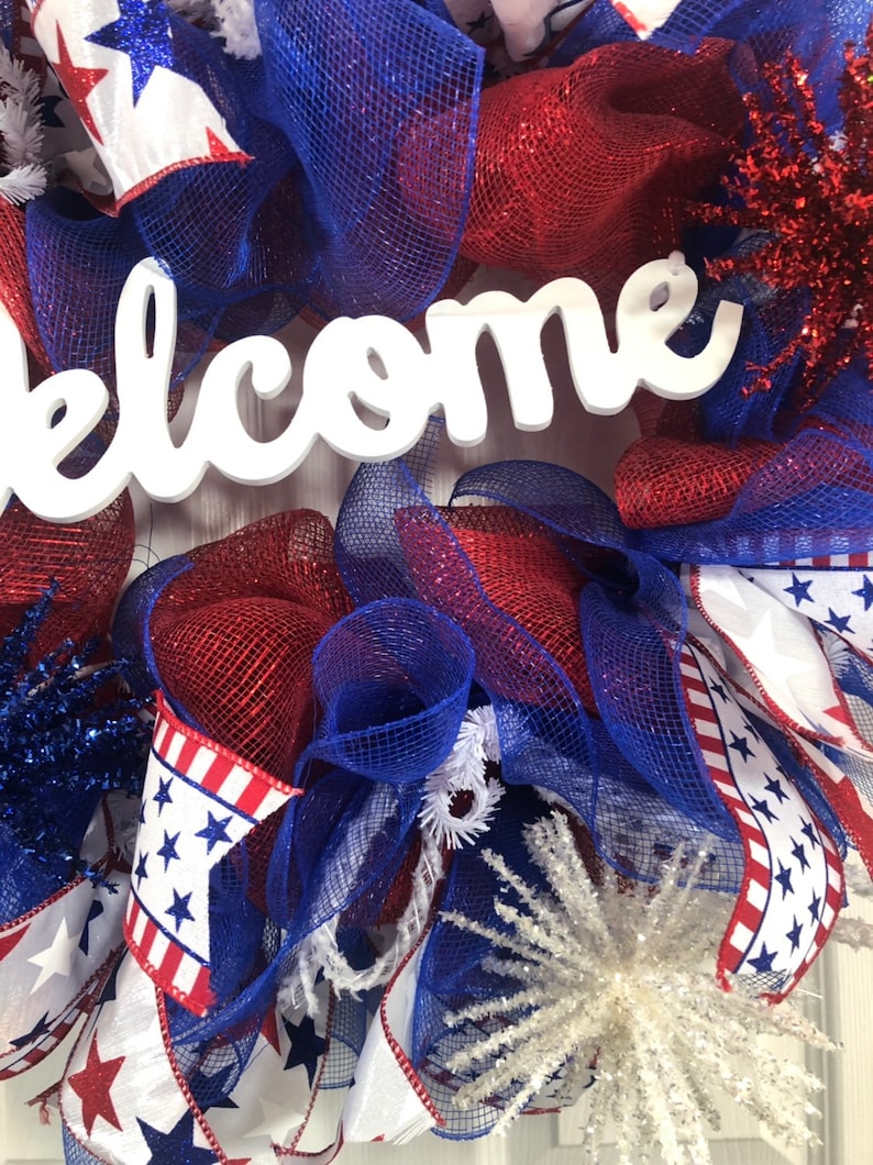 Patriotic wreath-Independence Day Wreath-Welcome wreath-front door wreath-Memorial Day Fourth of July wreath
