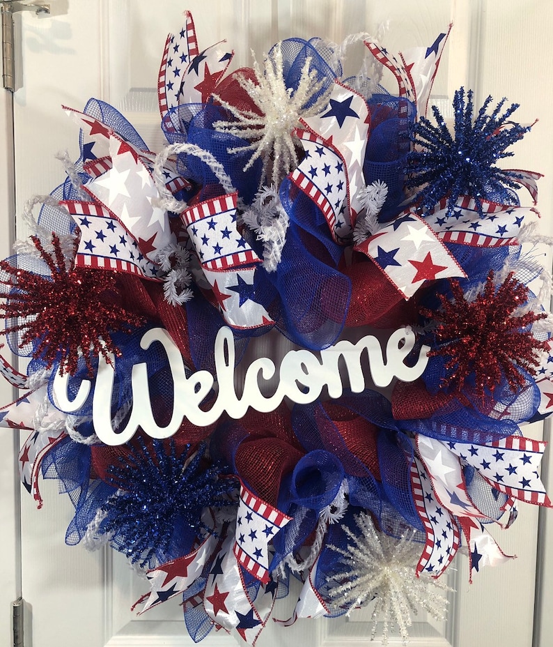 Patriotic wreath-Independence Day Wreath-Welcome wreath-front door wreath-Memorial Day Fourth of July wreath