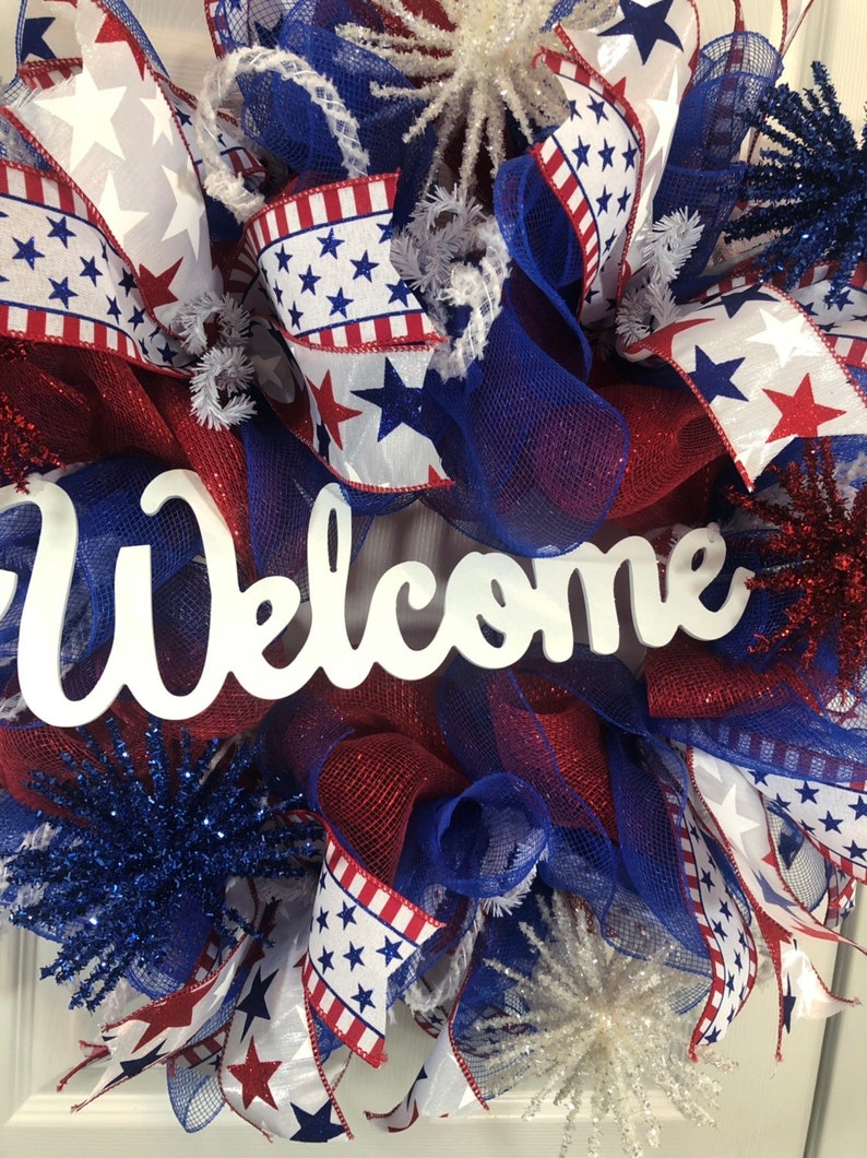 Patriotic wreath-Independence Day Wreath-Welcome wreath-front door wreath-Memorial Day Fourth of July wreath