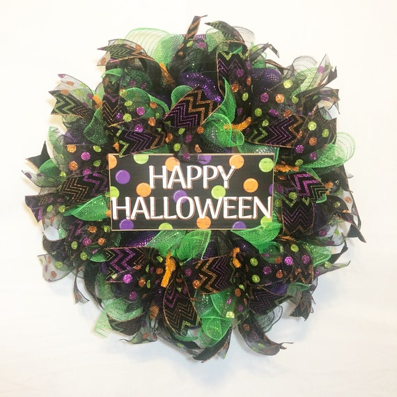 Halloween wreath-front door wreath-Halloween decoration-Fall wreath-Wreaths-Mesh wreath-happy Halloween-Wicked wreath