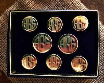 Monogram Blazer Buttons: Custom Engraved Gold or Silver Set