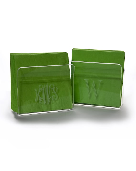 Engraved Acrylic Napkin Holder: Monogrammed Cocktail Napkin Caddy