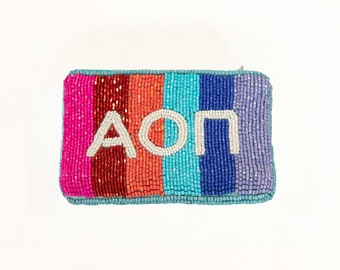 Sorority Beaded Bag, Free Shipping, Greek Zipper Pouch, Initiation Gift, Big Little Gift, Bid Day Gift, Sorority Gift