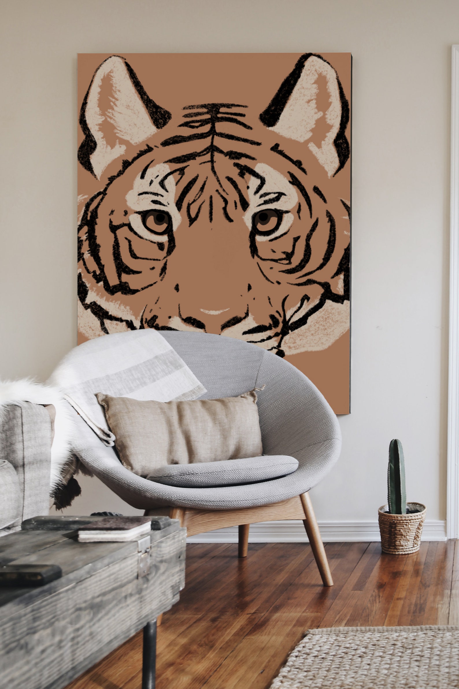 Minimalist Tiger Illustration Decor Digital Product Poster | Etsy