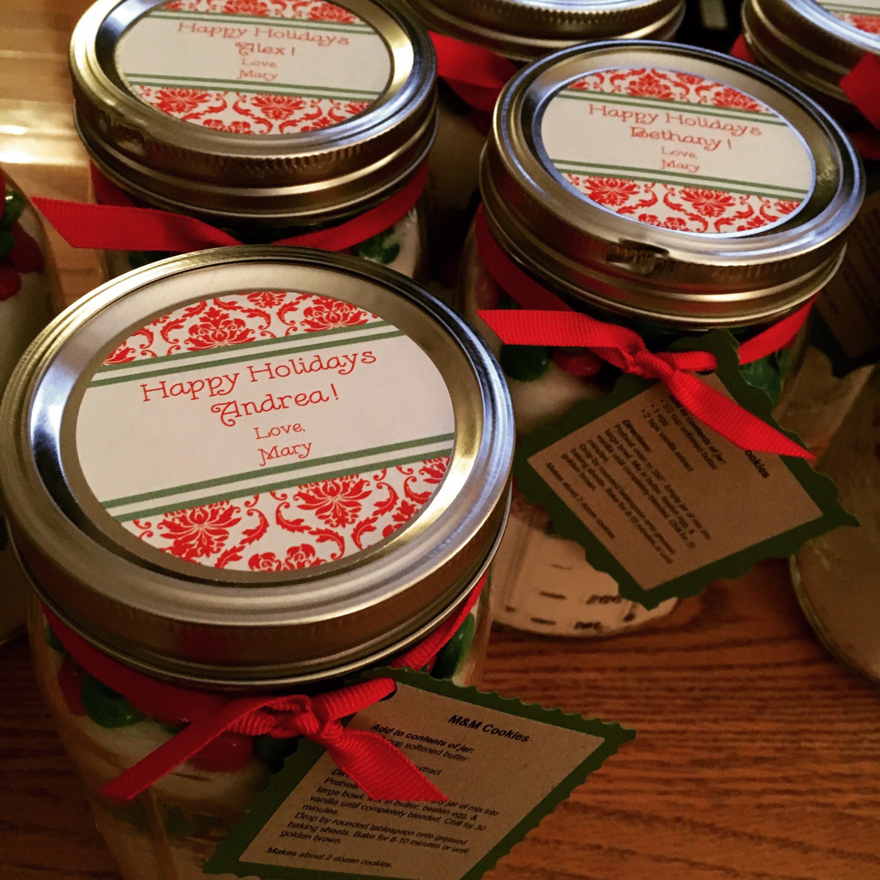 Custom Holiday Themed Mason Jar Cookie Mix Holiday Party Favor/gift
