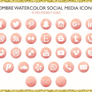 120 Pink Ombre Watercolor Social Media Icons! PNG files- Digital Download- Blog/Wordpress/Web/Phone Icon Friendly