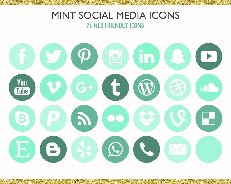 560 Social Media Icons Mint PNG files Digital Download Blog/Wordpress/Web/Email Friendly image 1