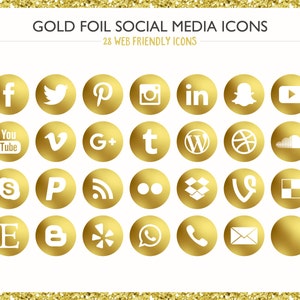 Plus de 100 icônes gold foil sur les médias sociaux! Fichiers PNG- Téléchargement numérique- Blog/Wordpress/Web/Phone icon Friendly