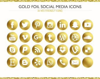 100+ Gold Foil Social Media Icons! PNG files- Digital Download- Blog/Wordpress/Web/Phone icon Friendly