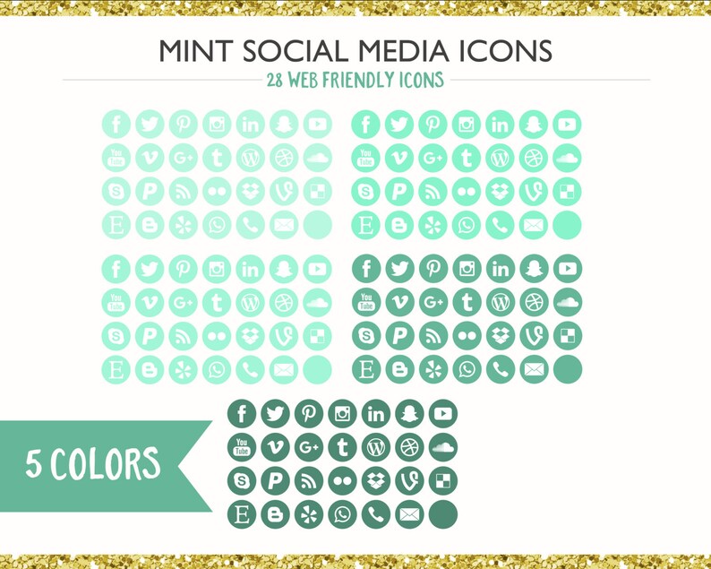 560 Social Media Icons Mint PNG files Digital Download Blog/Wordpress/Web/Email Friendly image 2