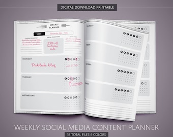 PRINTABLE Weekly Social Media Planner - Digital Download Content Organizer - Social Media Marketing Planner - Digital Marketing Agenda