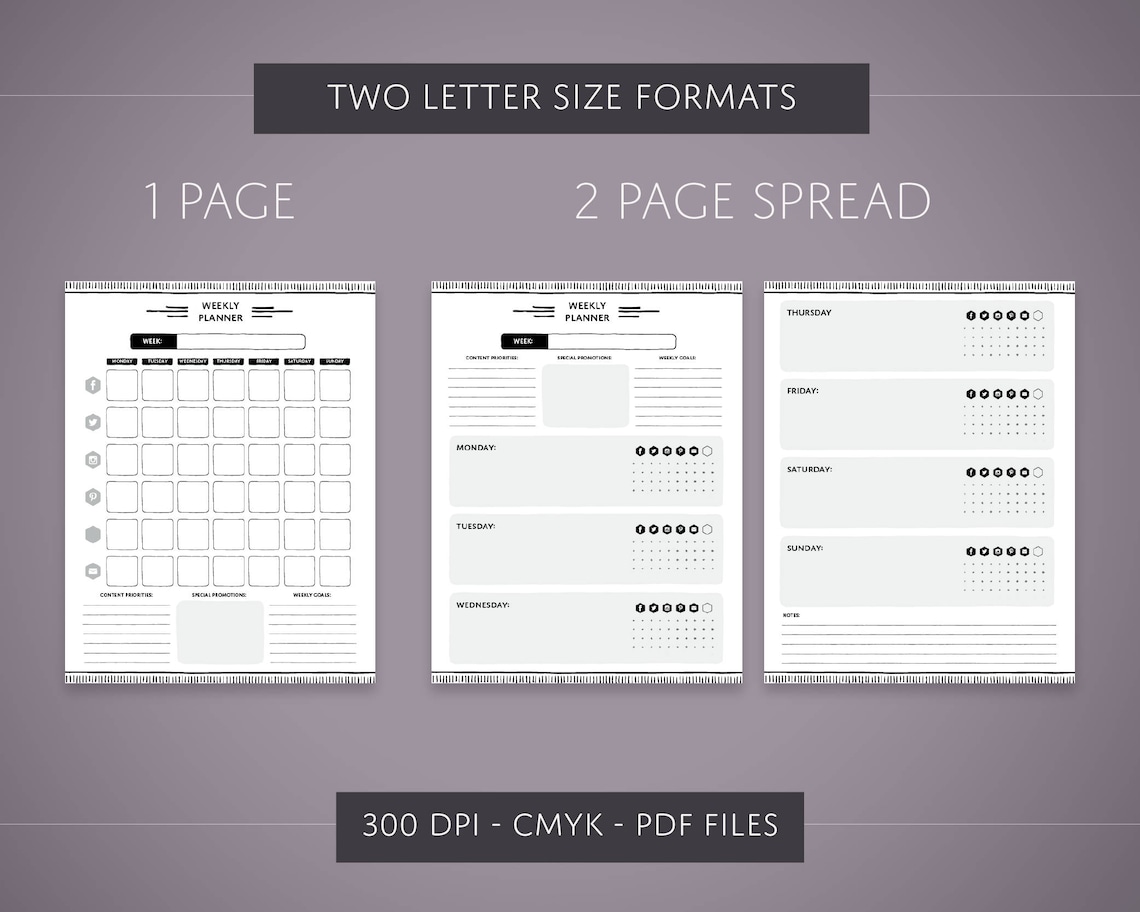 PRINTABLE Weekly Social Media Planner Digital Download Content ...