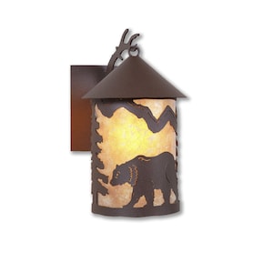 Outdoor Wall Light Cabin Style | Made in USA | Unique Cascade Lantern Sconce Medium - Mountain Bear | Avalanche Ranch Lighting