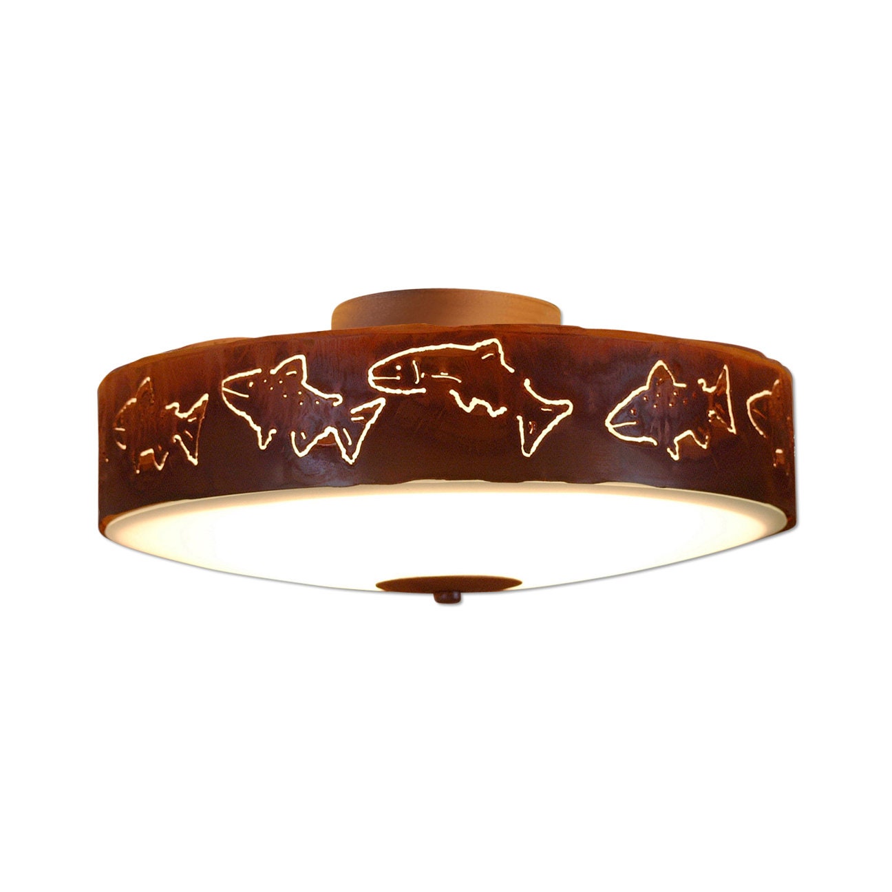 15" Diameter Ceiling Light Fish Cabin Style | Made in USA | Ridgewood Close-to-Ceiling Large - Fish Cutout | Avalanche Ranch Lighting