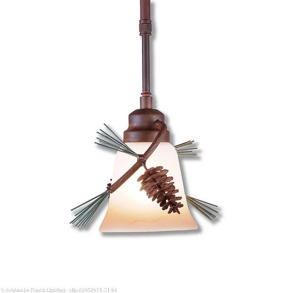 Quickship: Small Pendant Light Rustic Style with Metal Pine Cones | Made in USA | Sienna Hanging Pendant Single | Avalanche Ranch Lighting