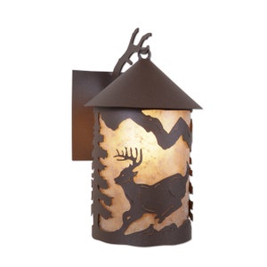 Rustic Exterior Wall Lights Deer | Made in USA | Cascade Lantern Sconce Mica Large - Unique Deer | Avalanche Ranch Lighting