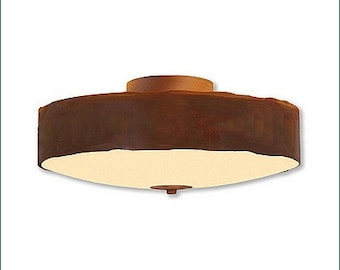 Quickship: 15" Diameter Ceiling Light Cabin Style | Made in USA | Ridgewood Large - Rustic Plain | Avalanche Ranch Lighting