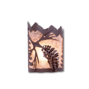 Quickship: Indoor Wall Light Cabin Style | Made in USA |  Cascade Sconce Small- Spruce Cone | Avalanche Ranch Lighting