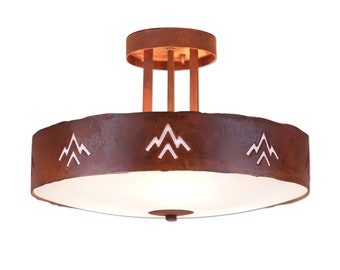 15&quot; Diameter Semi-Flush Ceiling Light Southwestern Style | Handmade in USA | Woodcrest - Deception Pass | Avalanche Ranch Lighting