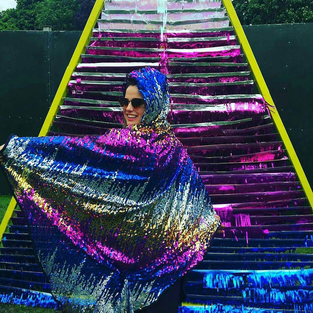 blue sequin cape