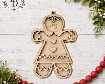 Gingerbread Girl Wood Ornament Blank – DIY Christmas Cookie Craft Kit – Paintable Holiday Ornament - Paint Party