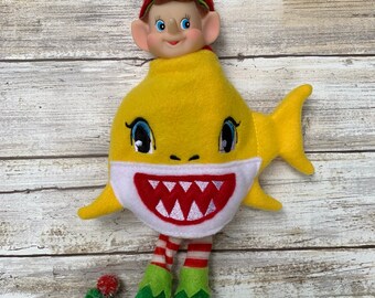 Disfraz de elfo tiburón para Navidad, fácil, ropa de elfo para fiestas, accesorios divertidos, tiburón amarillo