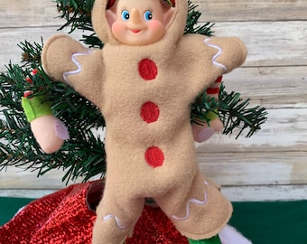 Disfraz de elfo de jengibre navideño fácil de usar, ropa de elfo para las fiestas, accesorios de comida