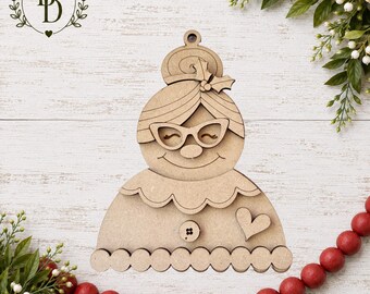 DIY Mrs Claus Ornament Kit – Paint Your Own Christmas Ornament – Wood Ornament Kit – Christmas Craft Activity