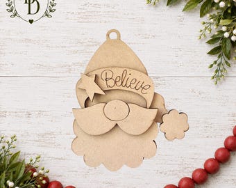 DIY Santa Claus Ornament Kit – Paint Your Own Christmas Ornament – Wood Ornament Kit – Holiday Paint Party