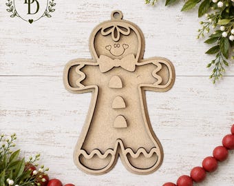 DIY Gingerbread Man Ornament Kit – Christmas Wood Ornament Blank – Paint Your Own Holiday Craft – Family Craft Night