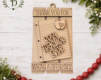 Best Teacher Ever Ornament Kit – DIY Teacher Appreciation Gift – Paint Your Own Wooden Teacher Ornament - Wood Christmas Ornament Blank