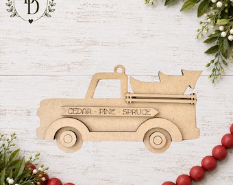 Christmas Tree Farm Truck Ornament Kit – DIY Wooden Truck Ornament – Paint Your Own Christmas Tree Truck - Wood Ornament Blank