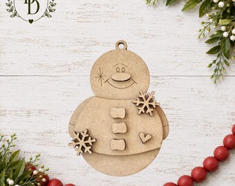 Paint Your Own Snowman Ornament Kit – DIY Wooden Christmas Craft – Unfinished Snowman Ornament - Pop Out Ornament Blank - Wood Blank