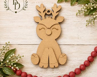 DIY Reindeer Ornament Kit, Unfinished Wood Christmas Ornament, Paint Your Own Reindeer, Christmas Craft Blank