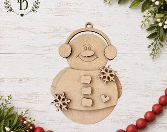 DIY Snowman Ornament Kit – Paint Your Own Wooden Christmas Ornament – Earmuff Snowman Winter Craft - Pop Out Ornament Blank