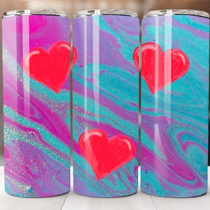 3D hart glitter tuimelaar - 3D naadloze Tumbler Wrap PNG 20oz sublimatie ontwerp - mooi cadeau voor haar digitale download