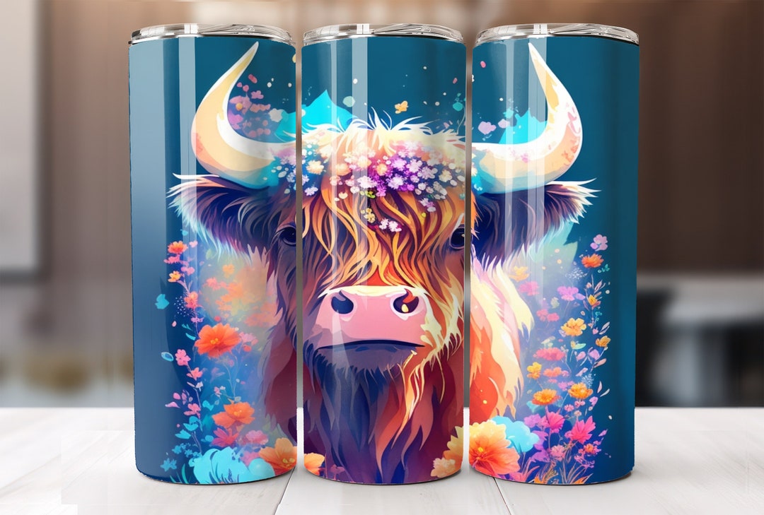 3d Highland Cow Wrapped in Flowers Tumbler Wrap - Beautiful 3d Farm ...