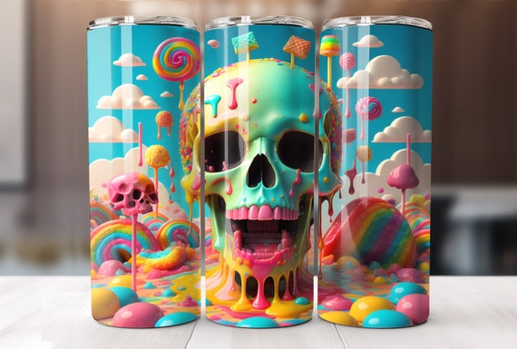Candy coated Skull tumbler wrap - 20oz straight tumbler wrap sublimation design Instant Digital Download PNG, Straight Tumbler Wrap
