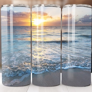 Pretty beach sunset scenery - Beautiful beach tumbler wrap - 20 oz skinny tumbler design - Ocean 3d tumbler wrap, Instant digital download