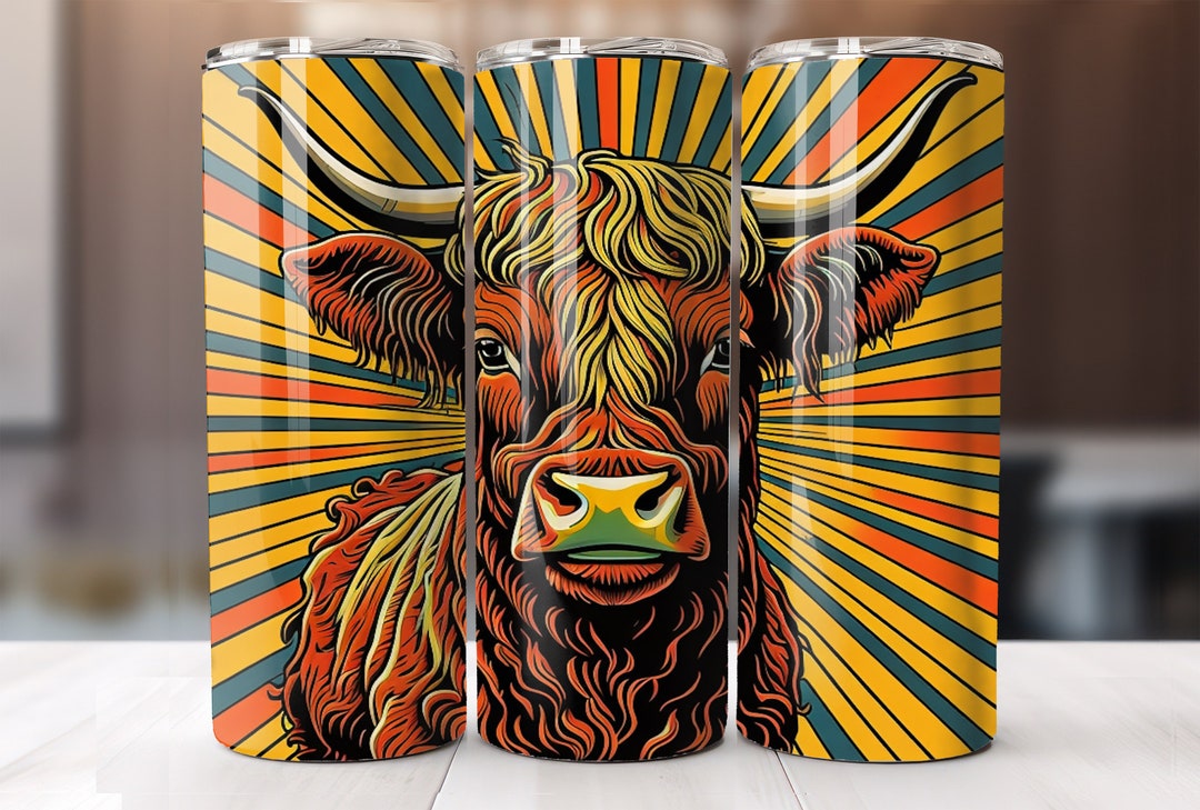 3d Highland Cow Retro Tumbler - 20oz Skinny Tumbler Sublimation Design ...