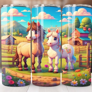 3d horses on a farm tumbler - Country girl tumbler gift ideas - 20 oz Skinny Tumbler Sublimation Design, Pretty art Digital Download PNG