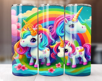 3d Unicorn Tumbler Wrap PNG 20oz Skinny Tumbler Sublimation Design PNG Beautiful Unicorn Rainbow Tumbler Design 20oz Skinny Tumbler Wraps