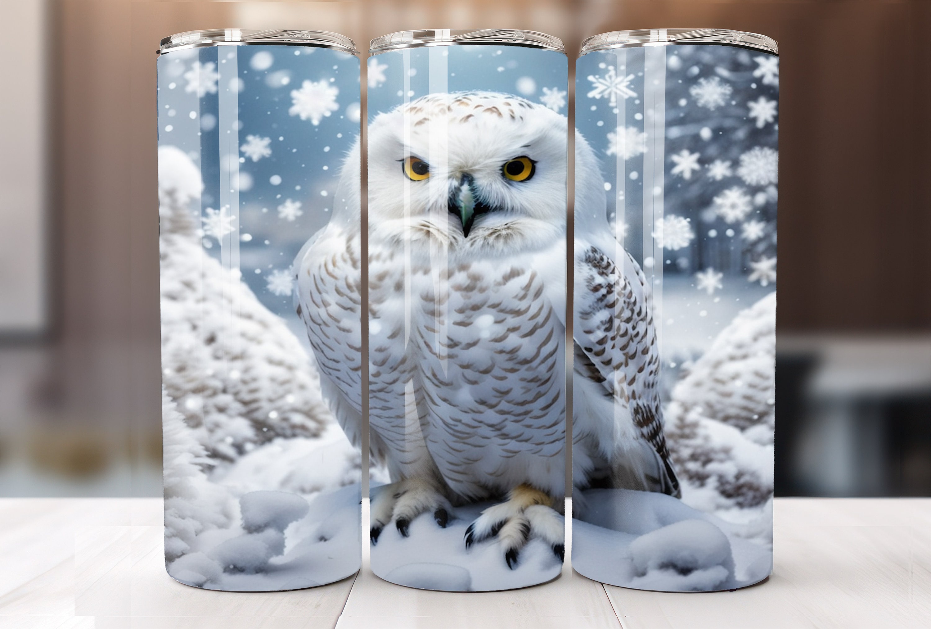 3d snowy white owl - Great gift idea for Christmas - Winter scenery - Straight And Tapered Tumbler