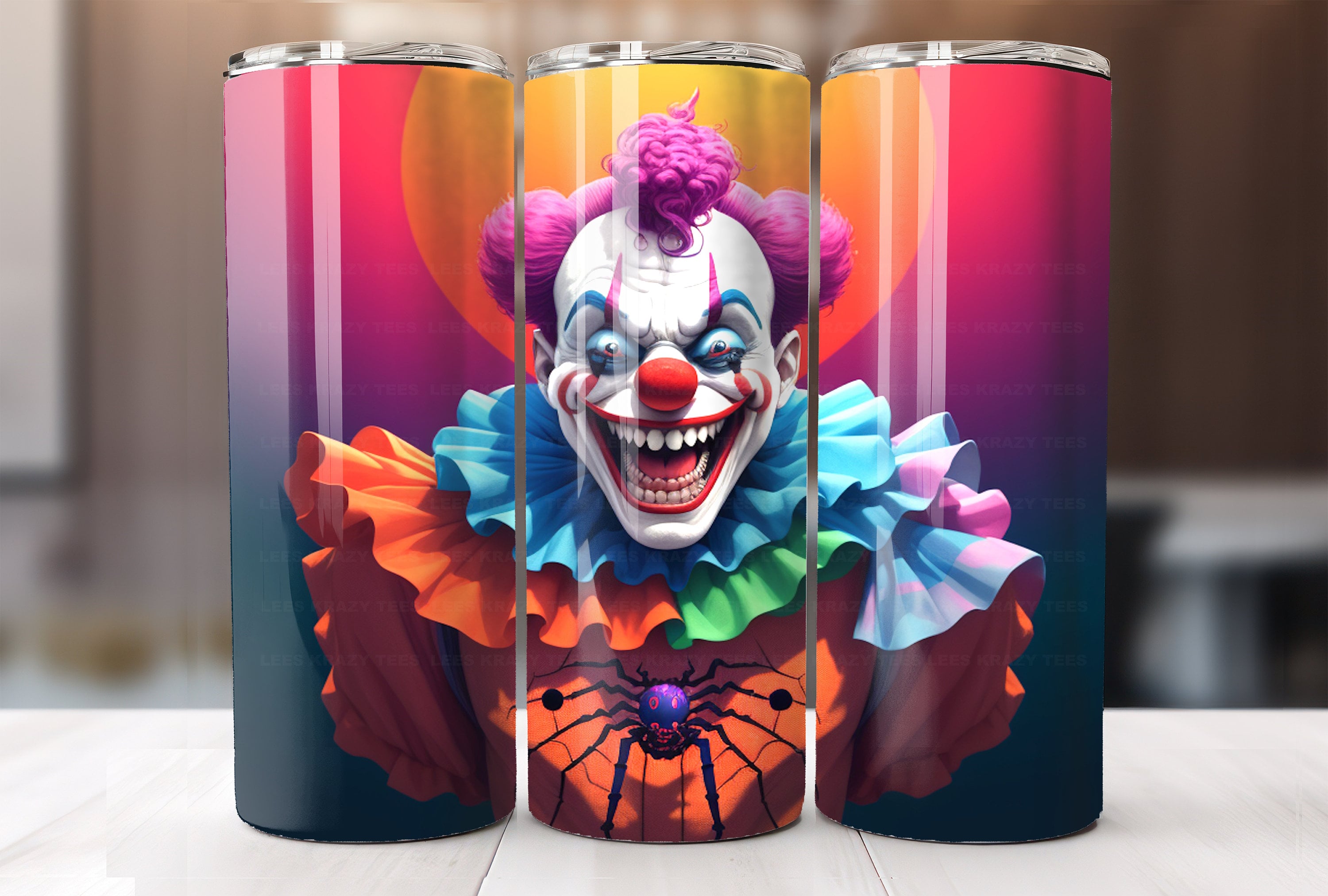 Evil Scary Clown Laughing 3d 20oz Wrapped Skinny Tumbler -funny