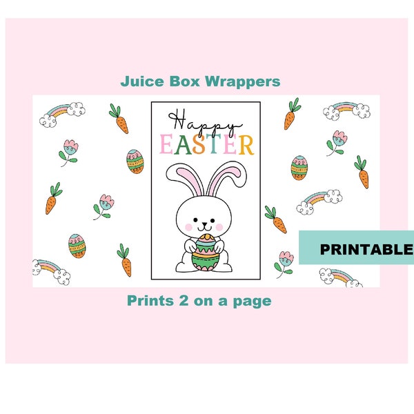 Easter Juice Box Wrappers, PRINTABLE Juice Box Covers, Kids Easter Basket Fillers, Carrot Juice Labels, Easter Bunny Drinks