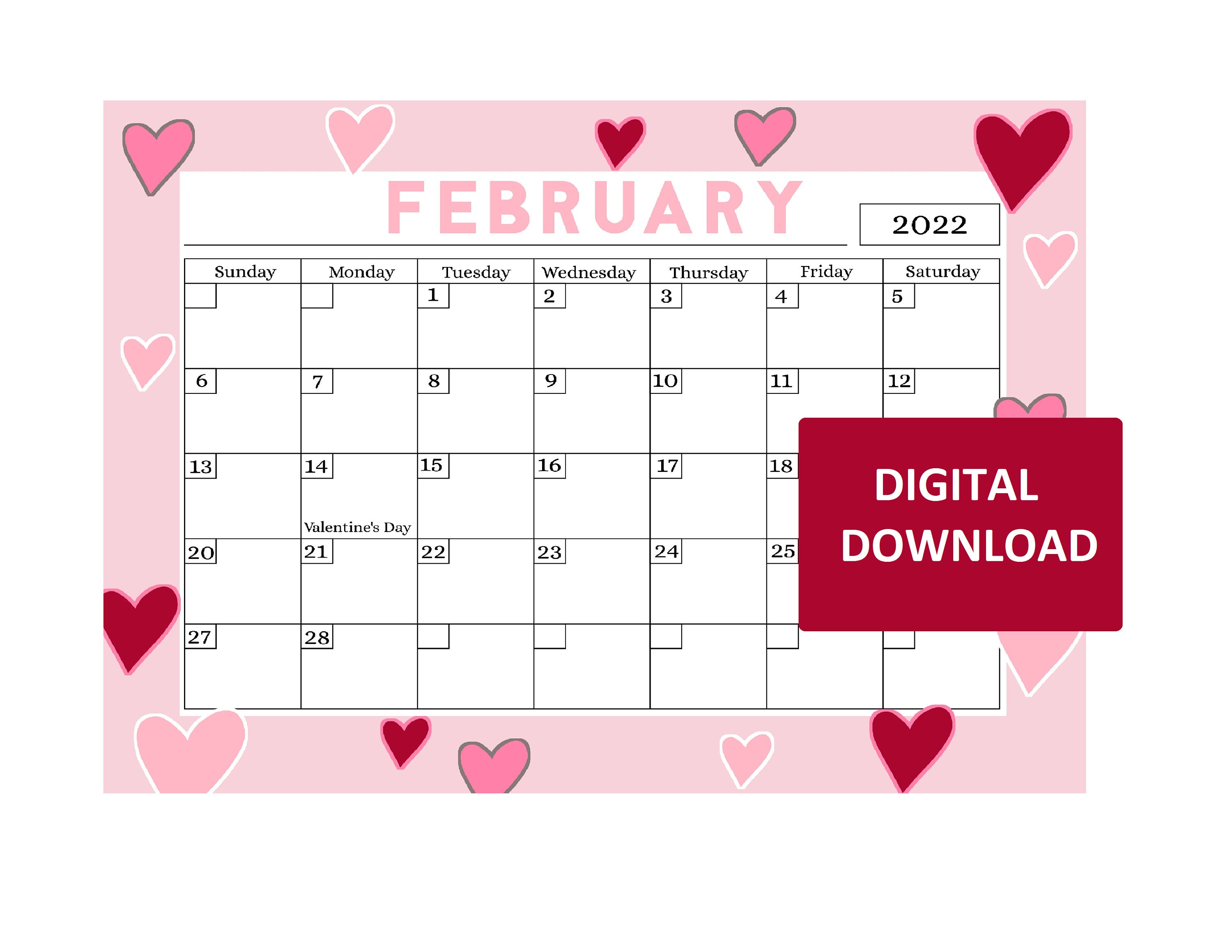 printable calendar printable kids calendar february 2022 etsy canada