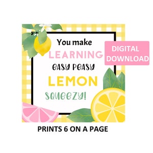 PRINTABLE Lemon Teacher Gift Tags, Teacher Gifts, Teacher Appreciation Tags, End of School Gift, Lemonade Tag, Easy Peasy Lemon Gift Tag,
