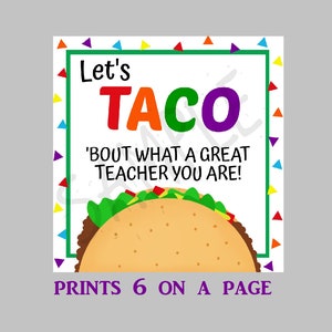 Taco Bout a Great Teacher, PRINTABLE Gift Tags, Teacher Gifts, Teacher Appreciation, End of School Gift, Taco Bout a Teacher, Taco Gift Card