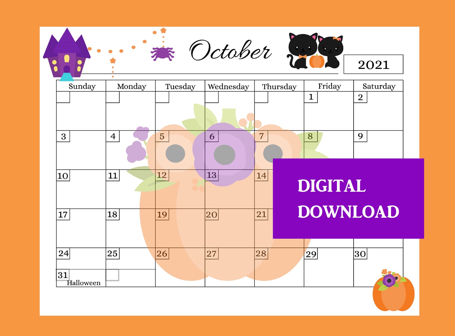 calendar october 2021 printable editable